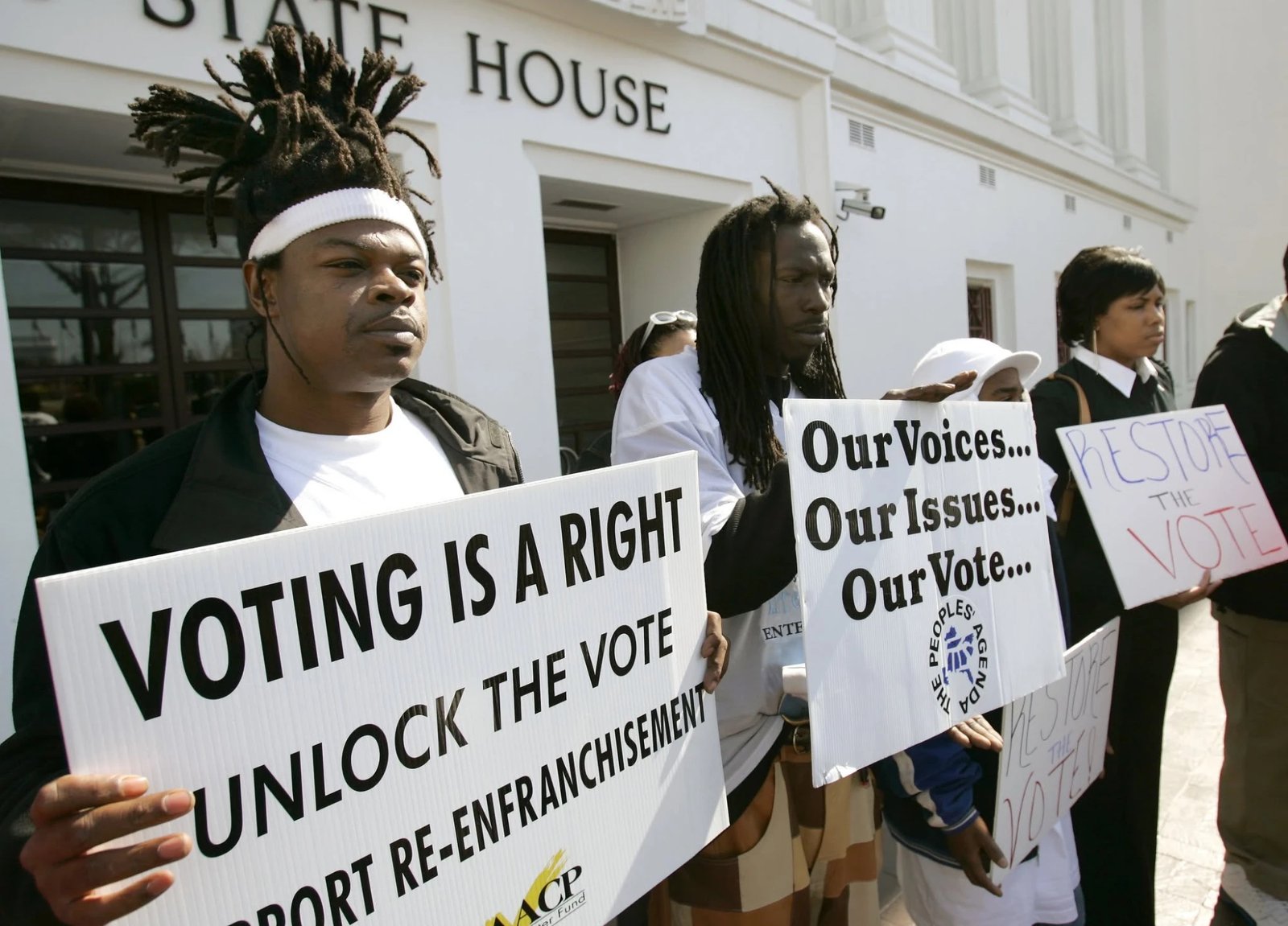 Voting rights supporters outside the Alabama State House.